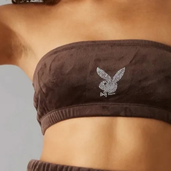 Dark Brown Playboy Bandeau Velour Tube Top - Picture 1 of 3